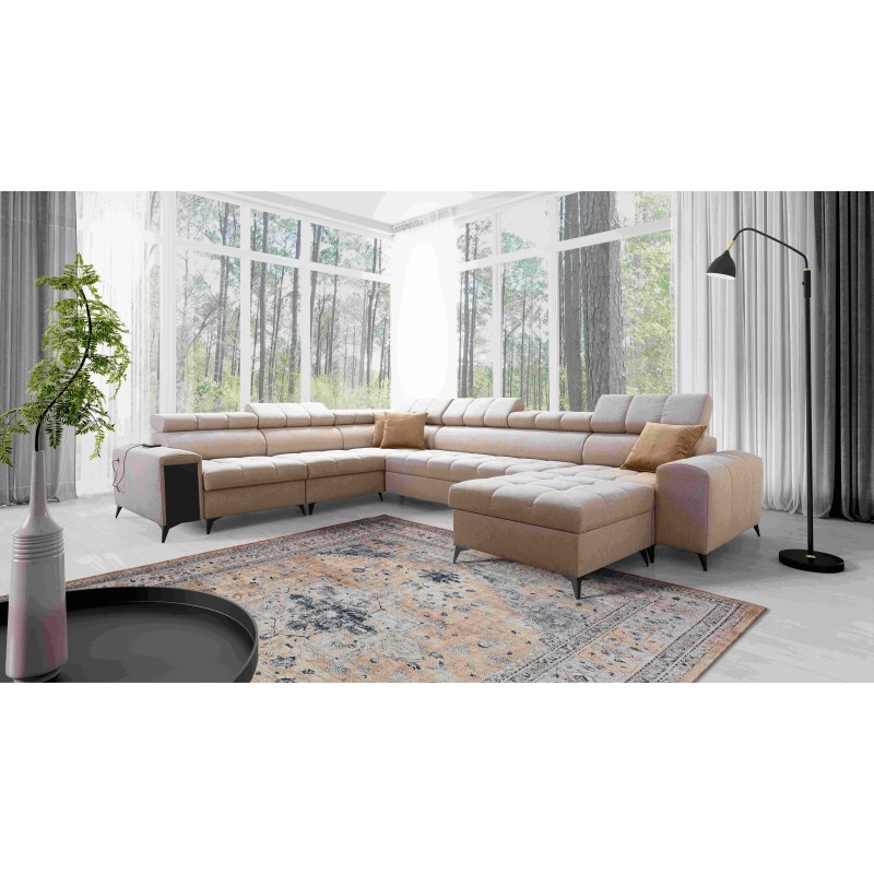 U-shaped corner sofa Venna VIII with sleeping function and USB port - Plush, Avra 2