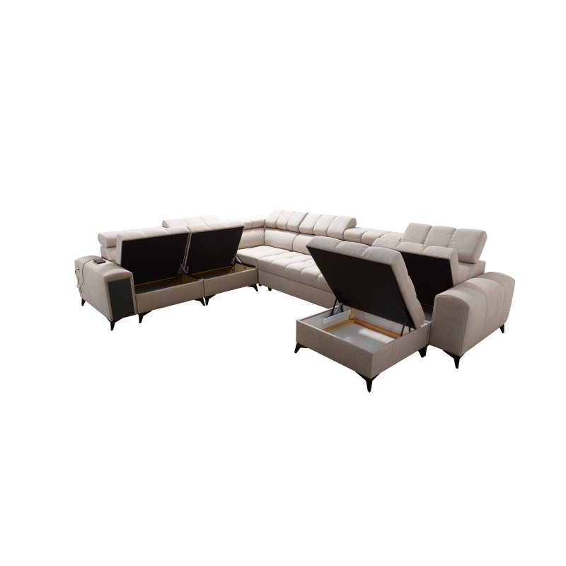 Sofá esquinero en forma de U Venna VIII con función de cama y puerto USB - Terciopelo, Avra 17 Sofá esquinero en forma de U Venna VIII con función de cama y puerto USB - Terciopelo, Avra 17