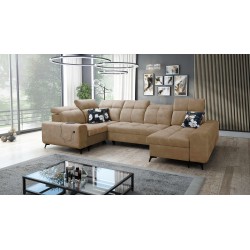 Ecksofa Ascot IV mit Schlaffunktion, USB-Anschluss und verstellbaren Kopfstützen - Velours, Wave 4 Ecksofa Ascot IV mit Schlaffunktion, USB-Anschluss und verstellbaren Kopfstützen - Velours, Wave 4