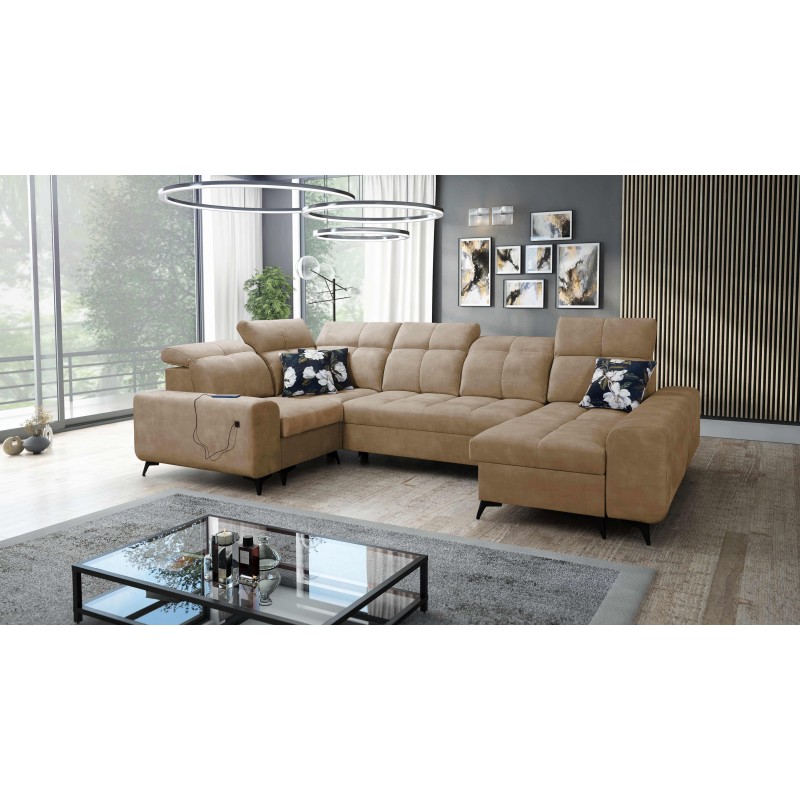 Ascot IV corner sofa with a sleeping function, USB port, and adjustable headrests - Velvet, Wave 4