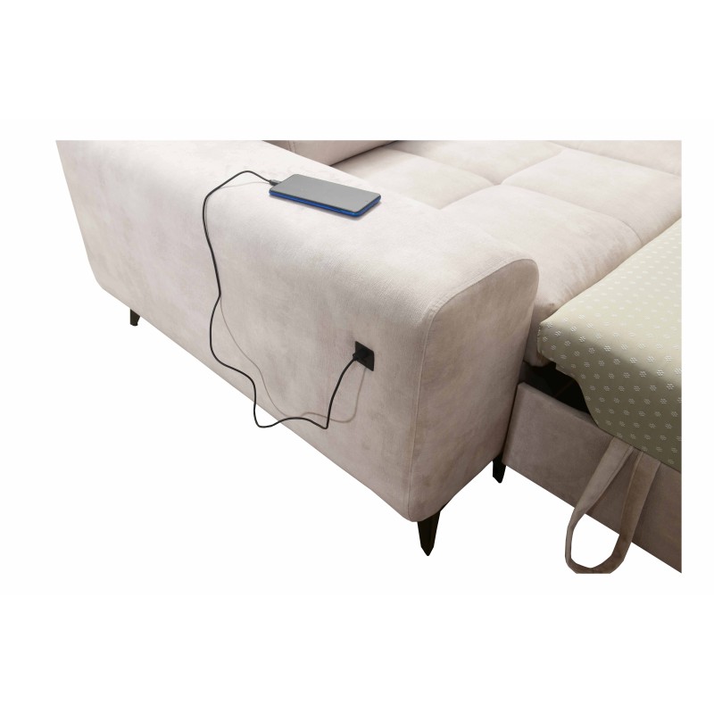 Ecksofa Ascot IV mit Schlaffunktion, USB-Anschluss und verstellbaren Kopfstützen - Velours, Wave 4 Ecksofa Ascot IV mit Schlaffunktion, USB-Anschluss und verstellbaren Kopfstützen - Velours, Wave 4