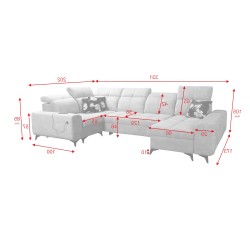 Ecksofa Ascot IV mit Schlaffunktion, USB-Anschluss und verstellbaren Kopfstützen - Velours, Wave 4 Ecksofa Ascot IV mit Schlaffunktion, USB-Anschluss und verstellbaren Kopfstützen - Velours, Wave 4