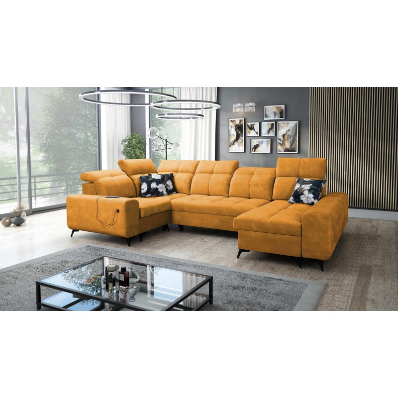 Ascot IV Corner Sofa with Sleeping Function, USB Port, and Adjustable Headrests - Velvet, Wave 5