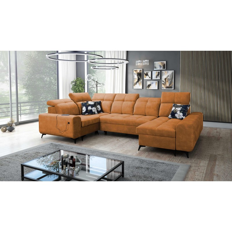 Ascot IV corner sofa with a sleeping function, USB port, and adjustable headrests - Velvet, Wave 6