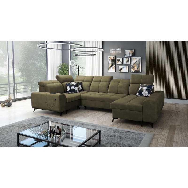 Ascot IV corner sofa with sleeping function, USB port, and adjustable headrests - Velvet, Wave 11
