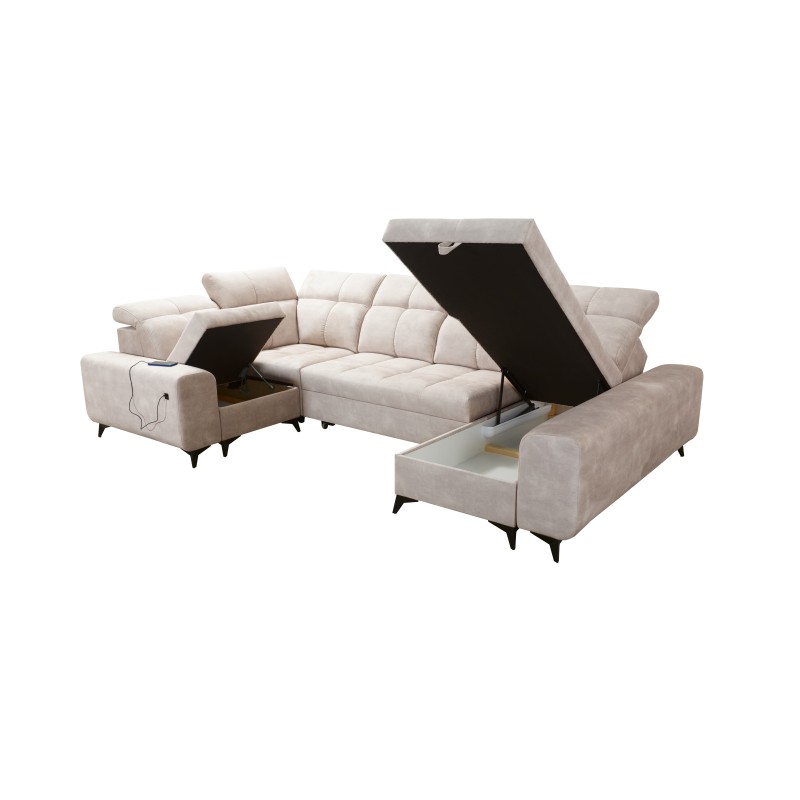 Esquina Ascot IV con función de cama, puerto USB y reposacabezas ajustables - Terciopelo, Wave 12 Esquina Ascot IV con función de cama, puerto USB y reposacabezas ajustables - Terciopelo, Wave 12