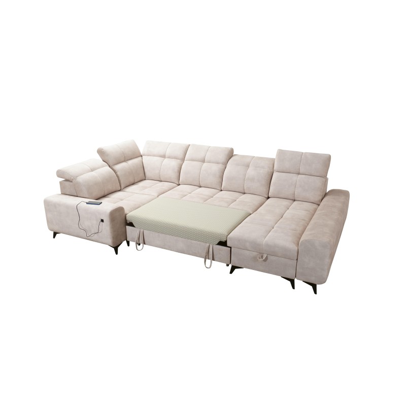 Esquina Ascot IV con función de cama, puerto USB y reposacabezas ajustables - Terciopelo, Wave 12 Esquina Ascot IV con función de cama, puerto USB y reposacabezas ajustables - Terciopelo, Wave 12