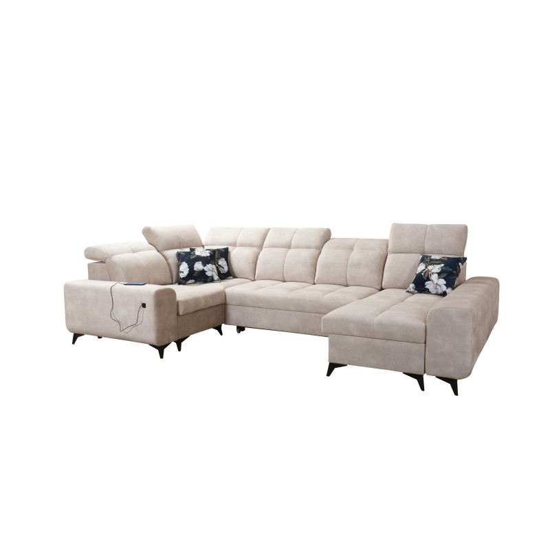 Esquina Ascot IV con función de cama, puerto USB y reposacabezas ajustables - Terciopelo, Wave 12 Esquina Ascot IV con función de cama, puerto USB y reposacabezas ajustables - Terciopelo, Wave 12