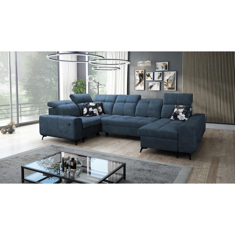 Ascot IV corner sofa with a sleeping function, USB port, and adjustable headrests - Velvet, Wave 14