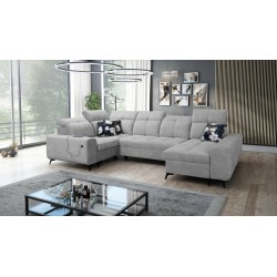 Ascot IV corner sofa with sleeping function, USB port, and adjustable headrests - Velvet, Wave 15