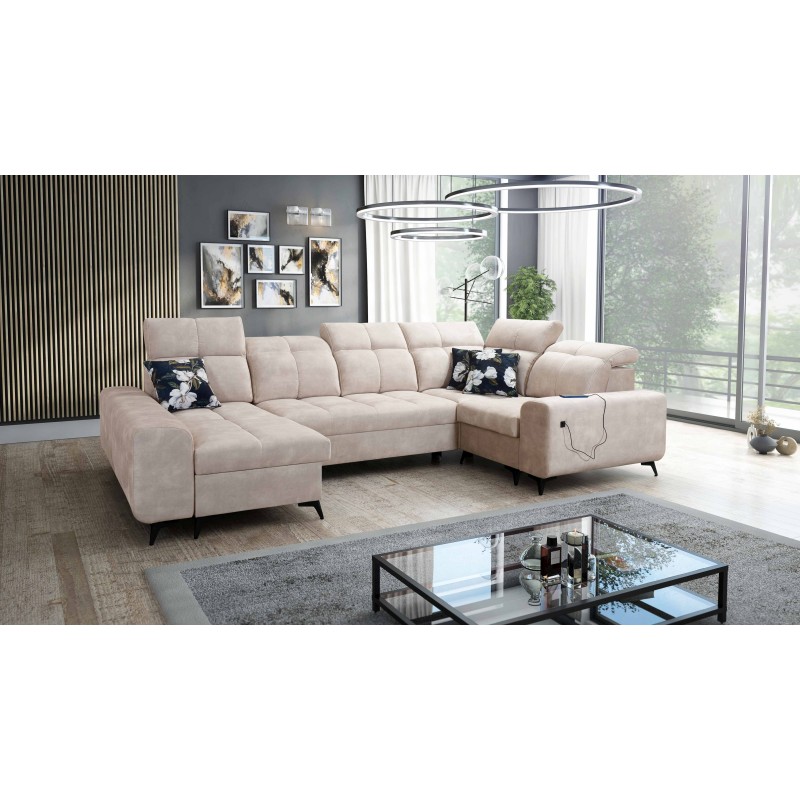Ascot IV corner sofa with a sleeping function, USB port, and adjustable headrests - Velvet, Wave 2