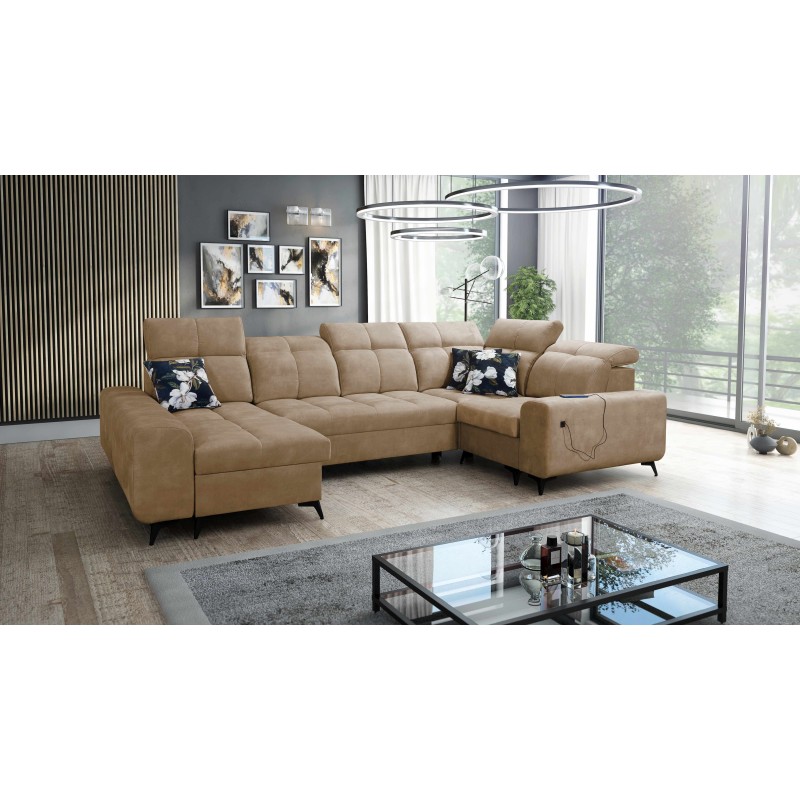 Ascot IV corner sofa with a sleeping function, USB port, and adjustable headrests - Velvet, Wave 4