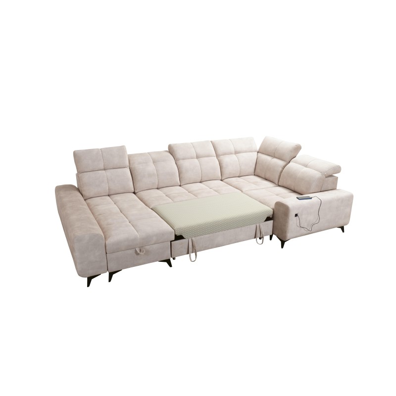 Esquina Ascot IV con función de cama, puerto USB y reposacabezas ajustables - Terciopelo, Wave 5 Esquina Ascot IV con función de cama, puerto USB y reposacabezas ajustables - Terciopelo, Wave 5