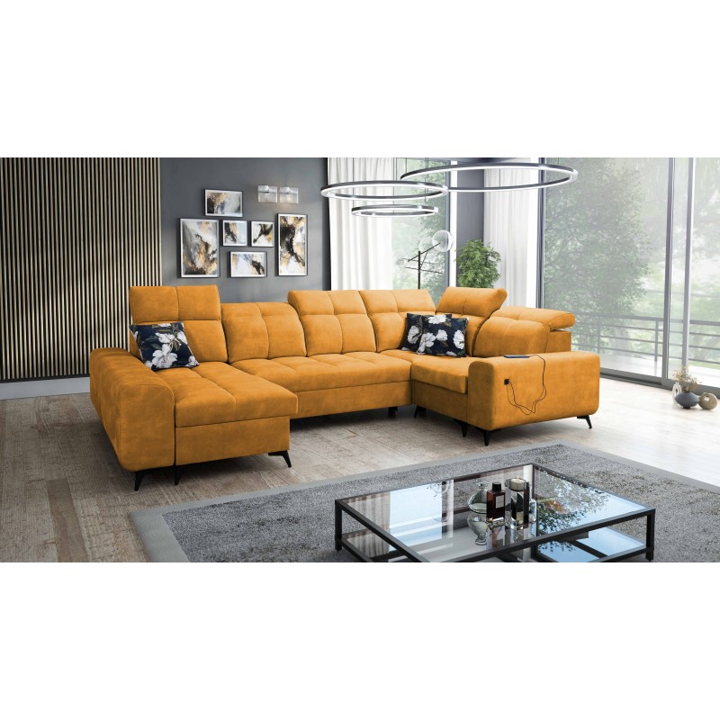 Ascot IV Corner Sofa with Sleeping Function, USB Port, and Adjustable Headrests - Velvet, Wave 5