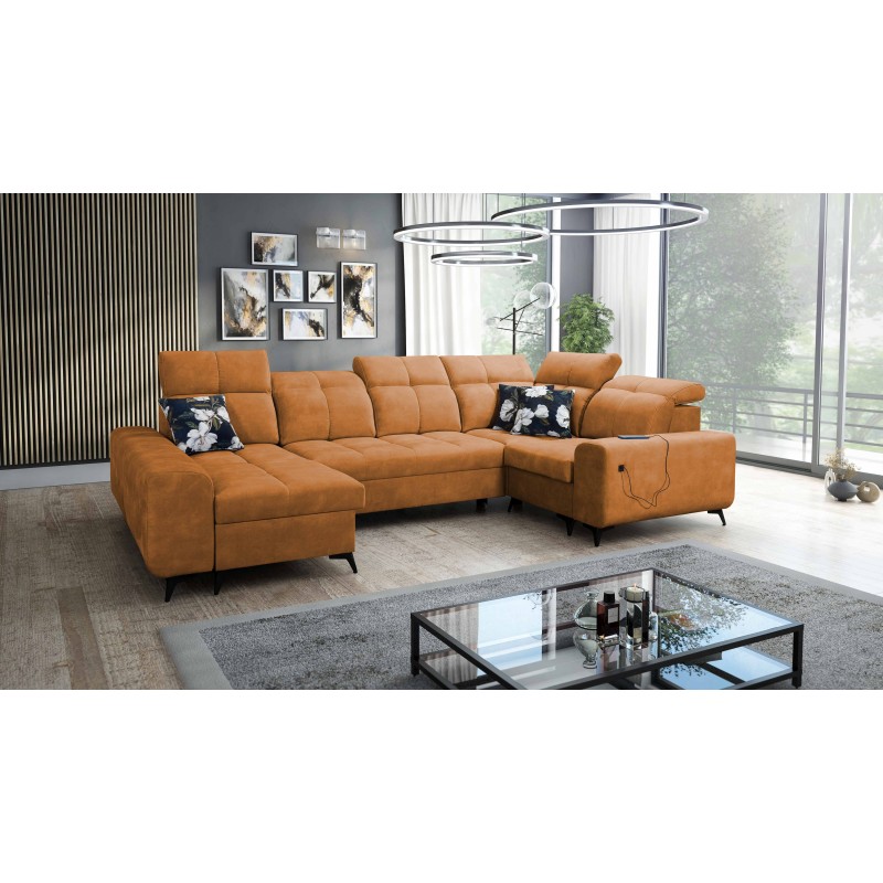 Ascot IV corner sofa with a sleeping function, USB port, and adjustable headrests - Velvet, Wave 6