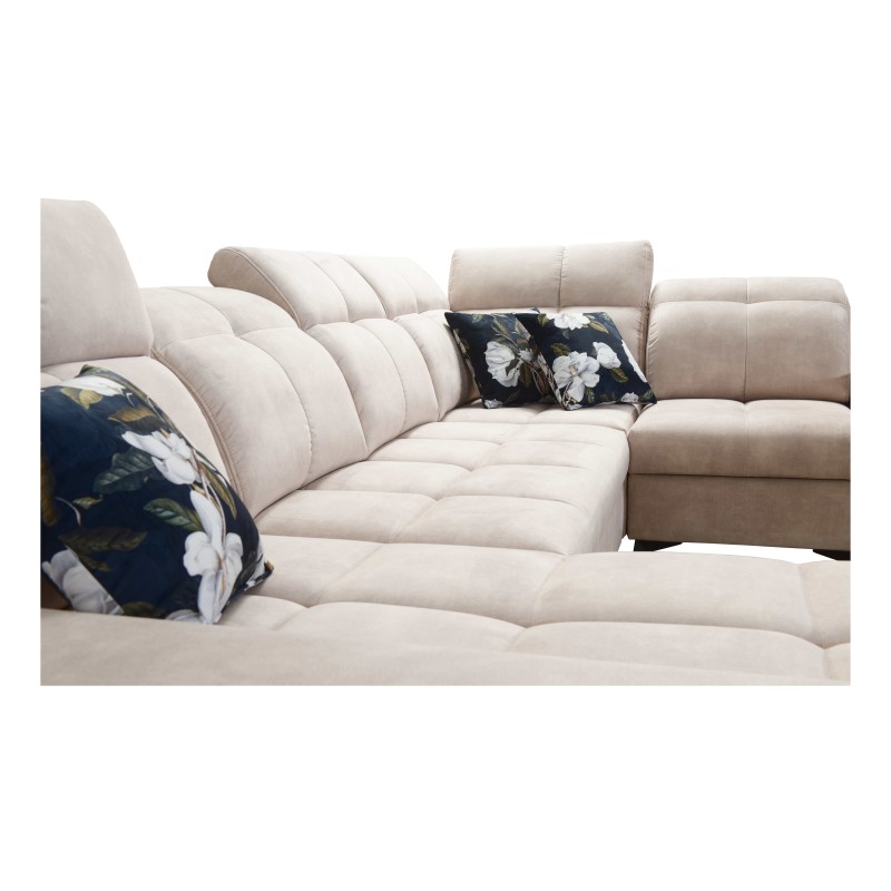 Sofá esquinero Ascot IV con función de cama, puerto USB y reposacabezas ajustables - Terciopelo, Wave 6 Sofá esquinero Ascot IV con función de cama, puerto USB y reposacabezas ajustables - Terciopelo, Wave 6