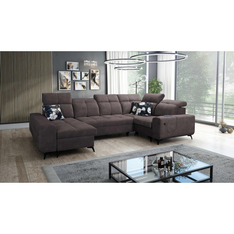 Ascot IV Corner Sofa with Sleeping Function, USB Port, and Adjustable Headrests - Velvet, Wave 10
