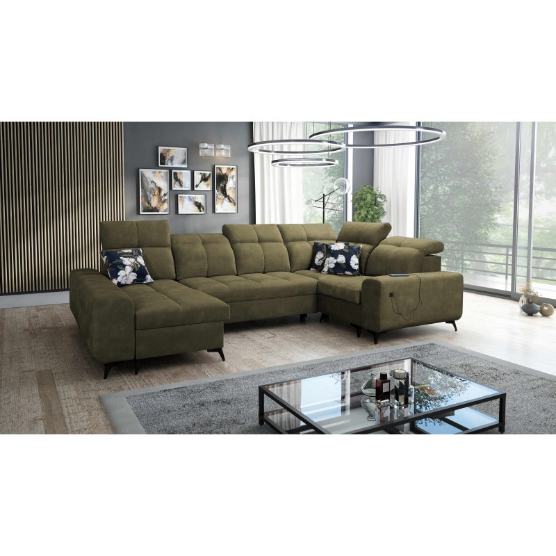 Ascot IV corner sofa with sleeping function, USB port, and adjustable headrests - Velvet, Wave 11
