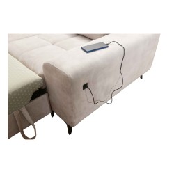 Sofá esquinero Ascot IV con función de cama, puerto USB y reposacabezas ajustables - Terciopelo, Wave 11 Sofá esquinero Ascot IV con función de cama, puerto USB y reposacabezas ajustables - Terciopelo, Wave 11