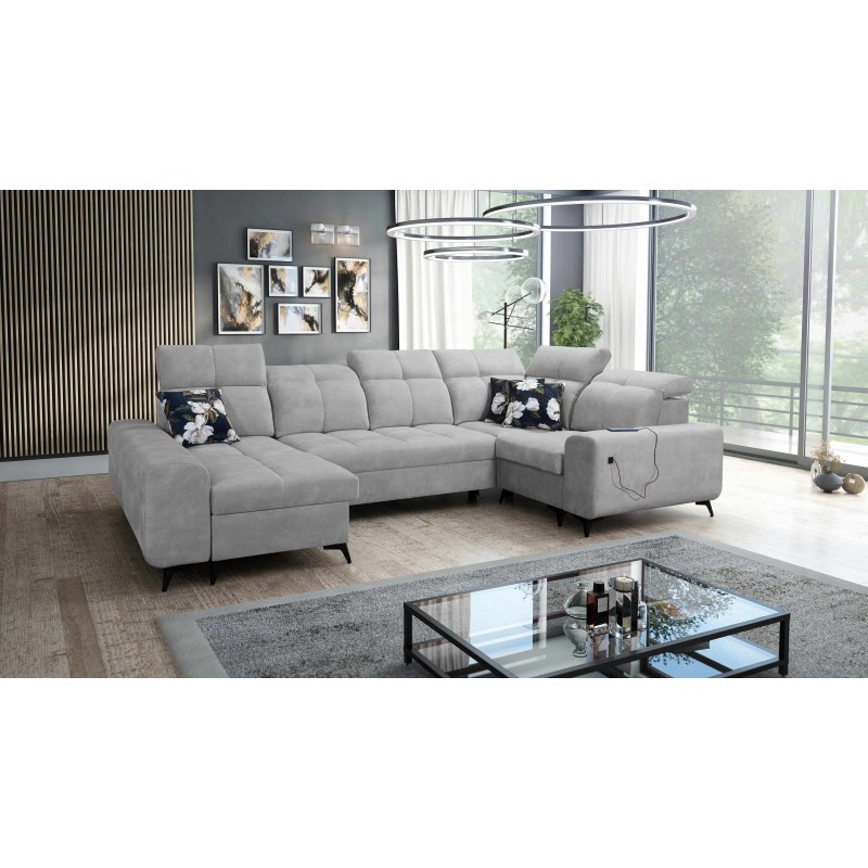Esquina Ascot IV con función de cama, puerto USB y reposacabezas ajustables - Terciopelo, Wave 15 Esquina Ascot IV con función de cama, puerto USB y reposacabezas ajustables - Terciopelo, Wave 15