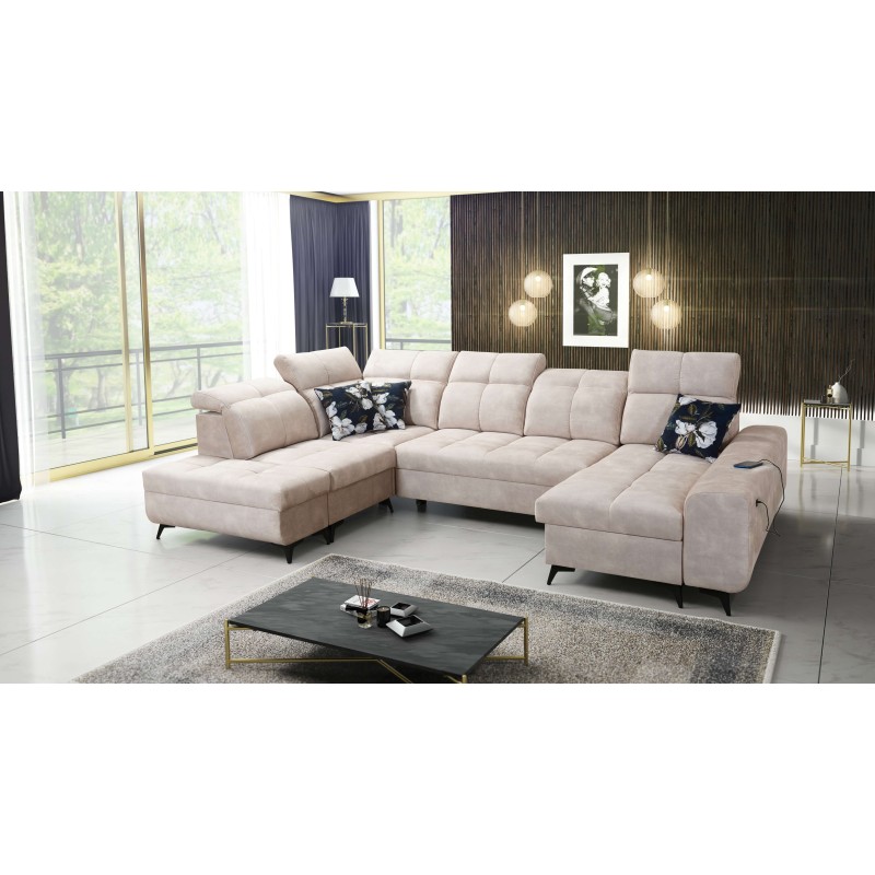 Ascot VI Corner Sofa with Sleeping Function, USB Port, and Adjustable Headrests | Furniture