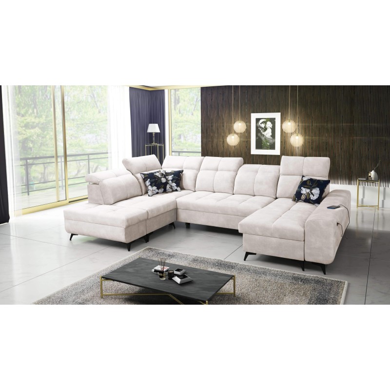 Ascot VI Corner Sofa with Sleeping Function, USB Port, and Adjustable Headrests | Furniture