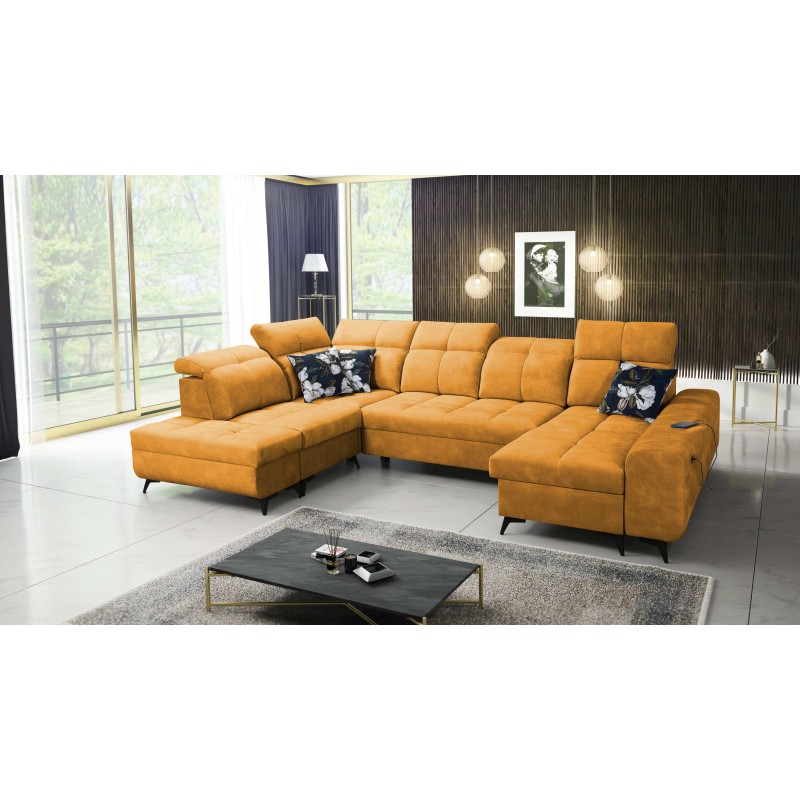 Ascot VI Corner Sofa with Sleeping Function, USB Port, and Adjustable Headrests | Furniture