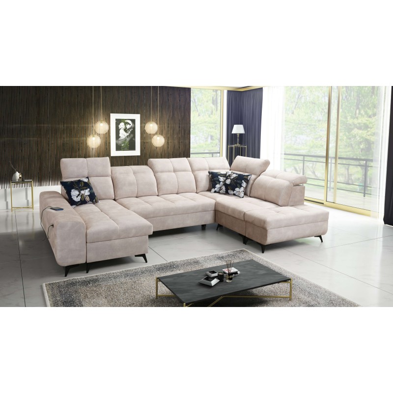 Ascot VI Corner Sofa with Sleeping Function, USB Port, and Adjustable Headrests | Furniture