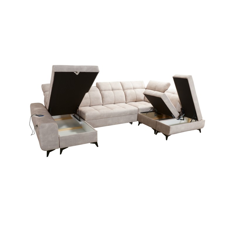 Esquina Ascot VI con función de cama, puerto USB y reposacabezas ajustables | Muebles Esquina Ascot VI con función de cama, puerto USB y reposacabezas ajustables | Muebles