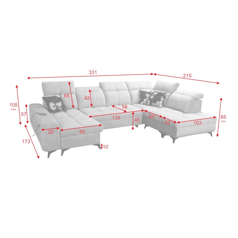 Esquina Ascot VI con función de cama, puerto USB y reposacabezas ajustables | Muebles Esquina Ascot VI con función de cama, puerto USB y reposacabezas ajustables | Muebles