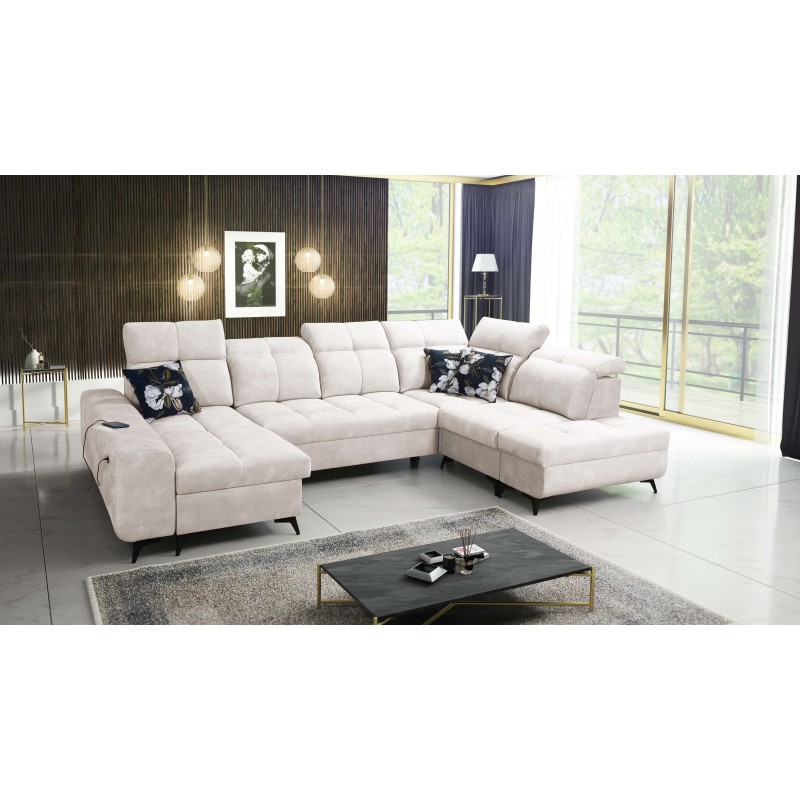 Ascot VI Corner Sofa with Sleeping Function, USB Port, and Adjustable Headrests | Furniture