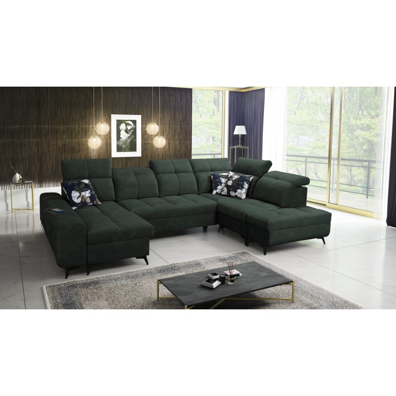 Ascot VI Corner Sofa with Sleeping Function, USB Port, and Adjustable Headrests | Furniture
