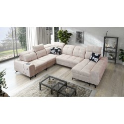 Sofá en forma de U Ascot VIII con función de cama | Tela de terciopelo, Wave 2 Sofá en forma de U Ascot VIII con función de cama | Tela de terciopelo, Wave 2