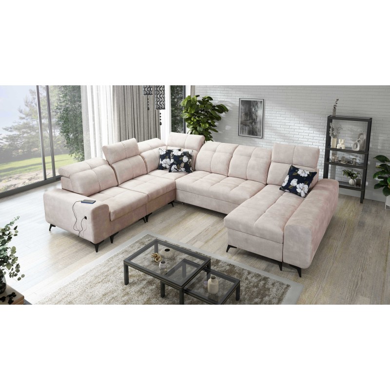U-shaped corner sofa Ascot VIII with a sleeping function | Velvet fabric, Wave 2