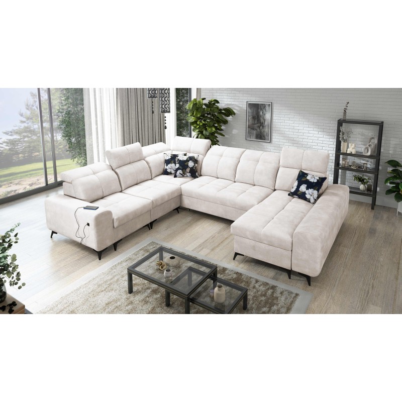 U-shaped corner sofa Ascot VIII with sleeping function | Velvet fabric, Wave 1