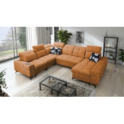 U-förmiges Ecksofa Ascot VIII mit Schlaffunktion | Samtstoff, Wave 6