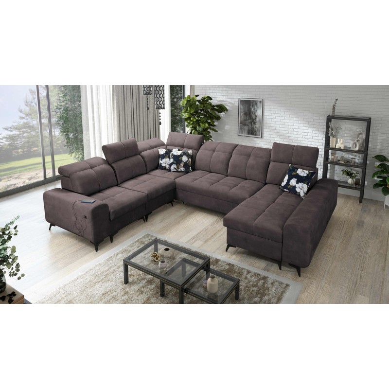 U-shaped Ascot VIII corner sofa with sleeping function | Velvet Fabric, Wave 10