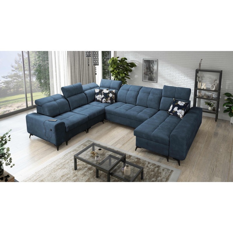 U-shaped corner sofa Ascot VIII with sleeping function | Velvet fabric, Wave 14