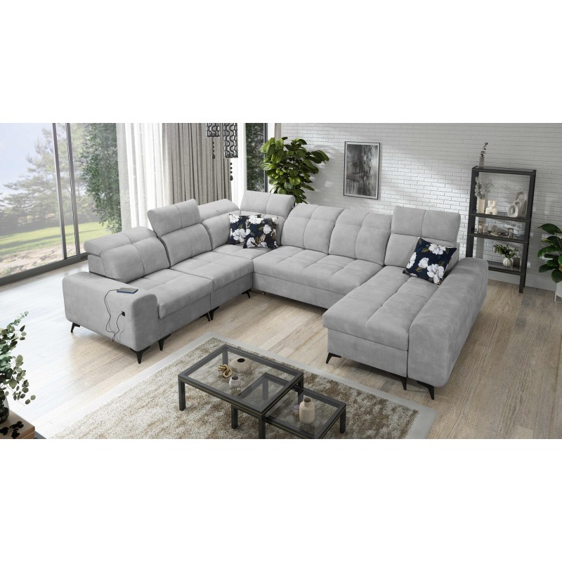 Ascot VIII U-shaped sectional sofa with sleeping function | Velvet Fabric, Wave 15