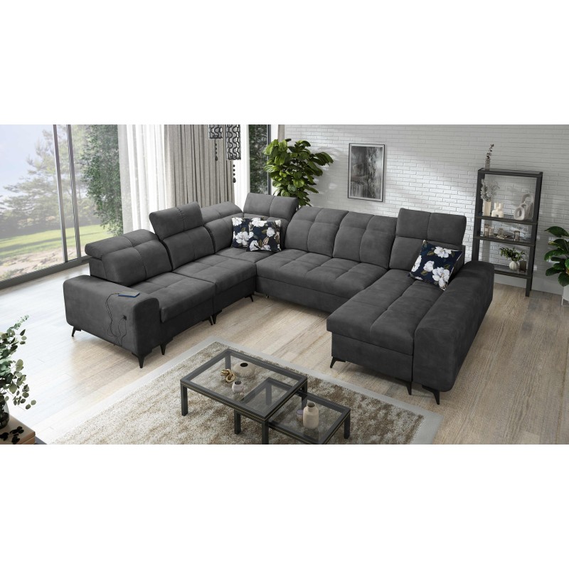 U-förmiges Ecksofa Ascot VIII mit Schlaffunktion | Samtstoff, Wave 16 U-förmiges Ecksofa Ascot VIII mit Schlaffunktion | Samtstoff, Wave 16