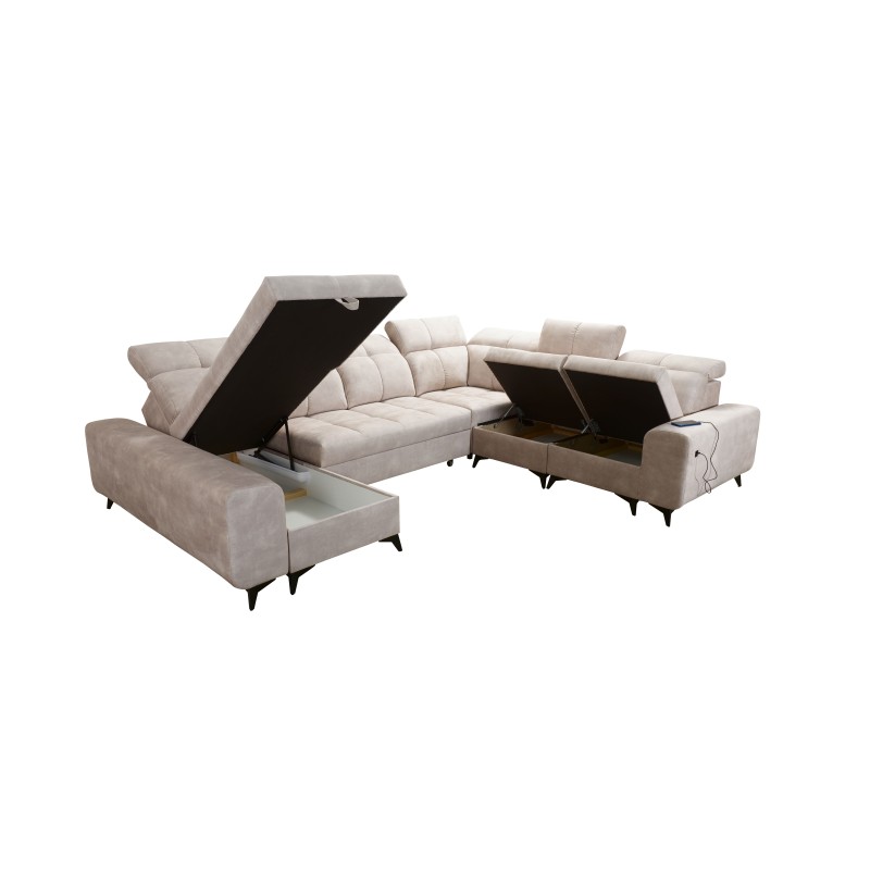 Sofá en forma de U Ascot VIII con función de cama | Tela de terciopelo, Wave 2 Sofá en forma de U Ascot VIII con función de cama | Tela de terciopelo, Wave 2