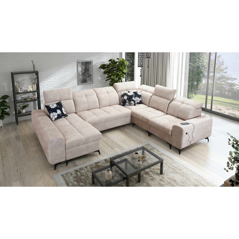 U-shaped corner sofa Ascot VIII with a sleeping function | Velvet fabric, Wave 2