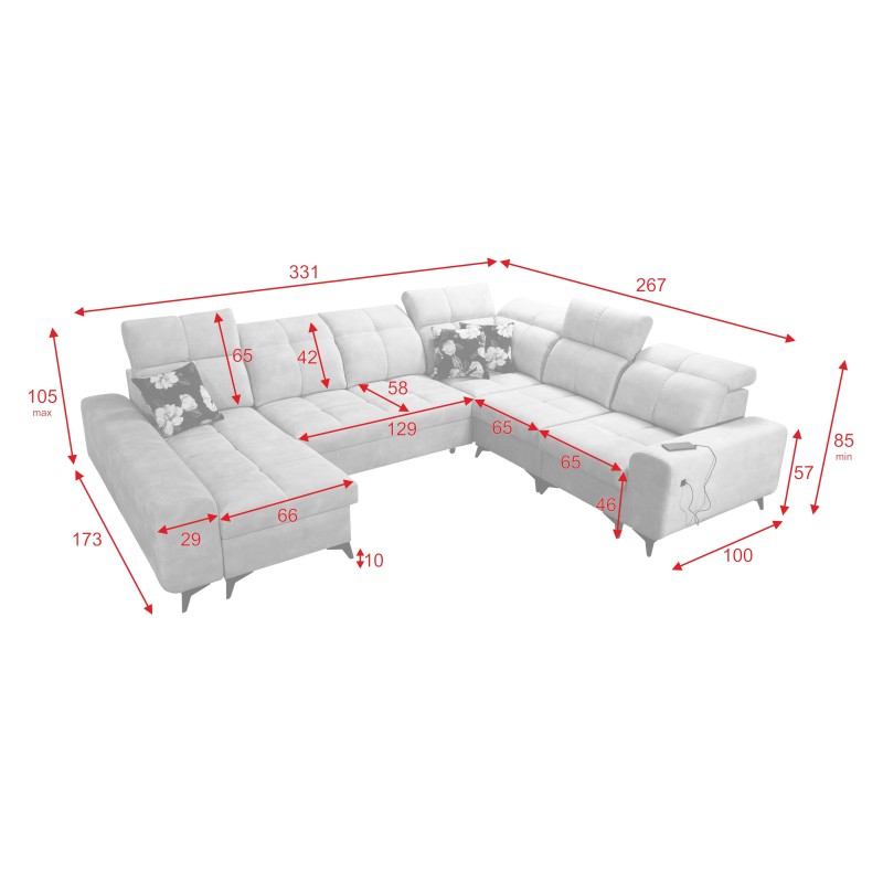 U-förmiges Ecksofa Ascot VIII mit Schlaffunktion | Samtstoff, Wave 2 U-förmiges Ecksofa Ascot VIII mit Schlaffunktion | Samtstoff, Wave 2