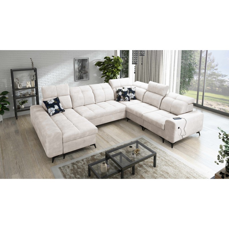 U-shaped corner sofa Ascot VIII with sleeping function | Velvet fabric, Wave 1