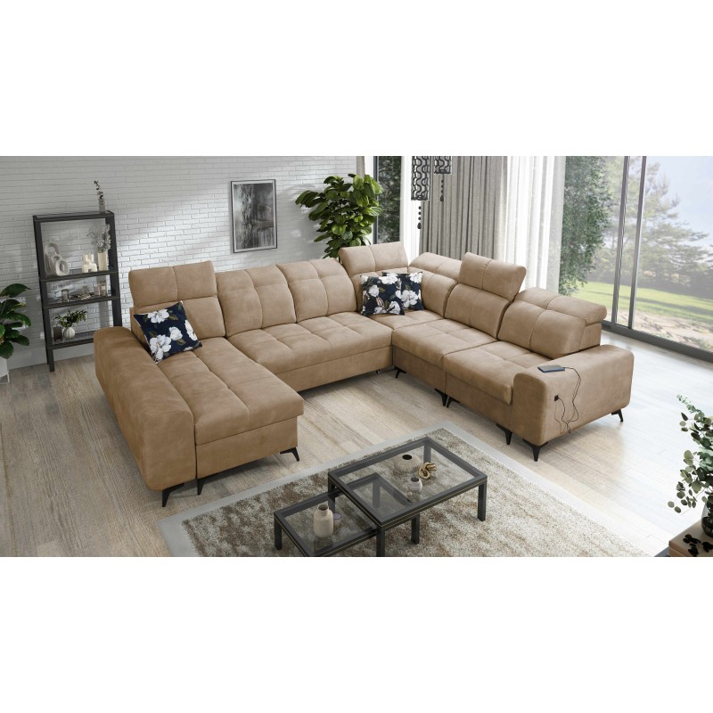 U-shaped corner sofa Ascot VIII with a sleeping function | Velvet fabric, Wave 4