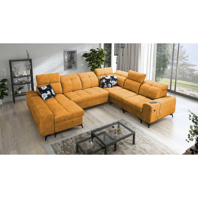 U-shaped corner sofa Ascot VIII with a sleeping function | Velvet fabric, Wave 5