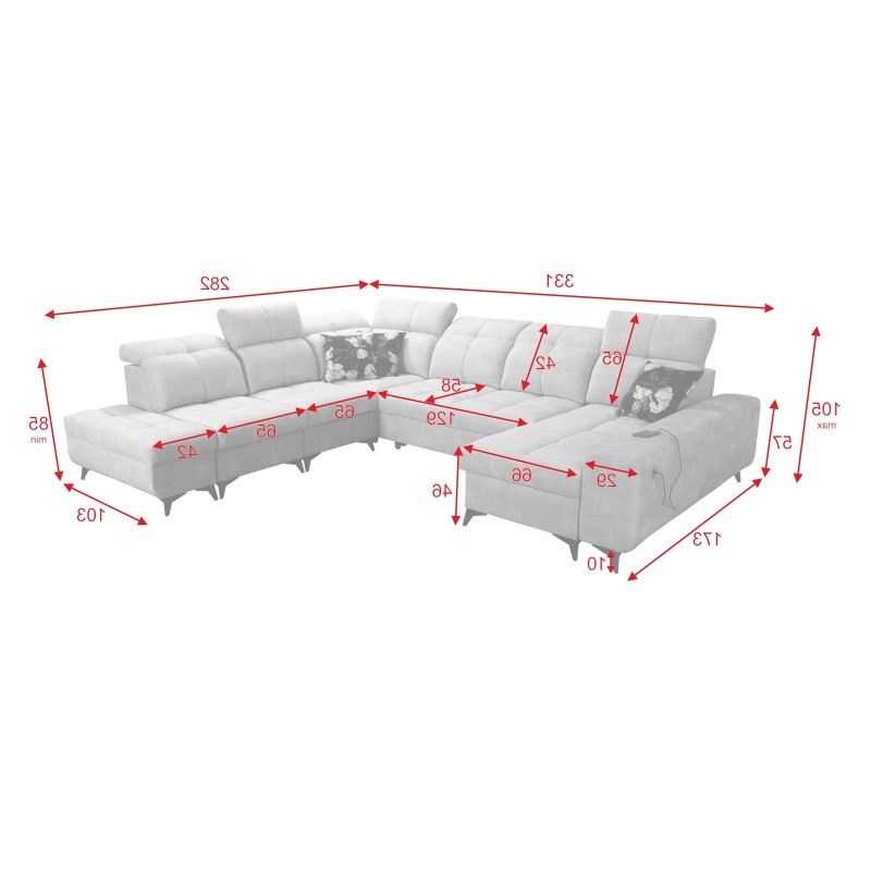 Sofá esquinero funcional en forma de U Ascot X con tela de terciopelo, Wave 6 | Tienda de muebles Sofá esquinero funcional en forma de U Ascot X con tela de terciopelo, Wave 6 | Tienda de muebles