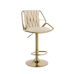 Taburete de terciopelo beige (estructura dorada)