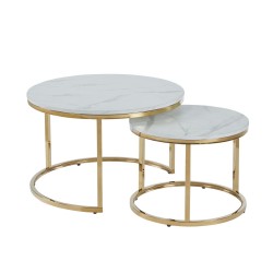 Mesa de centro (mármol blanco/brillo dorado) 70 + 50