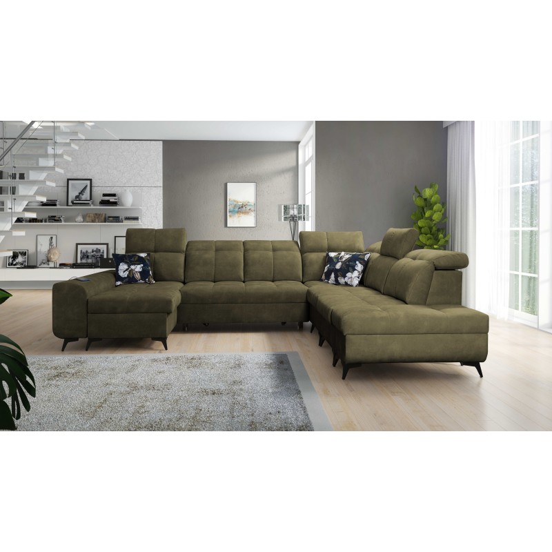 Funktionales Ecksofa in U-Form Ascot X mit Veloursstoff, Wave 11 | Möbelgeschäft